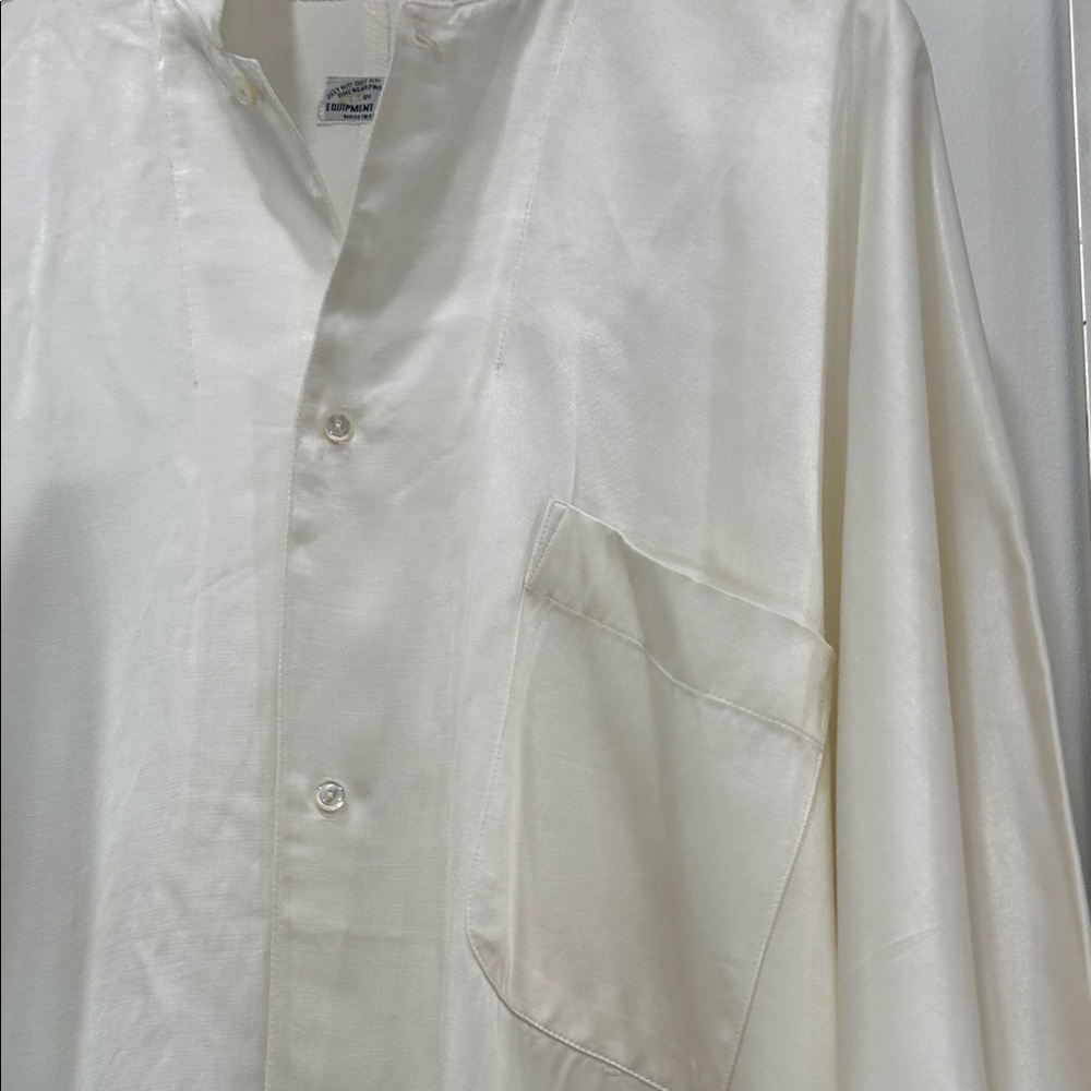 Equipment Cream Satin Button-Front Blouse Made in France - Picture 2 of 9
